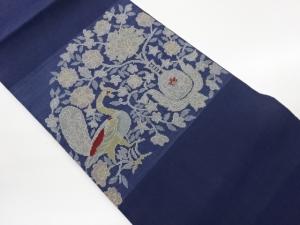 本場大島紬草花に孔雀模様織出し名古屋帯